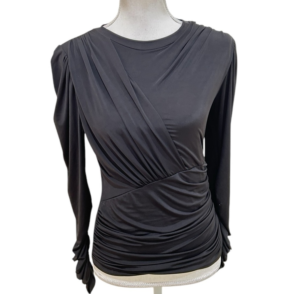 LNA black ruched long sleeve stretchy top made in California USA size medium